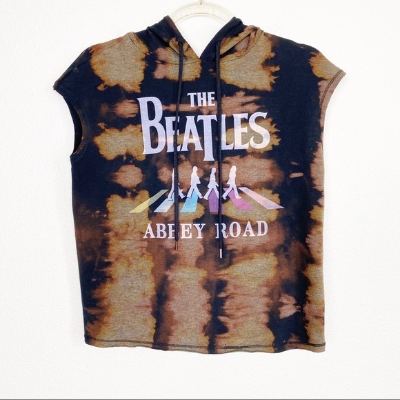 Custom Beatles Bleach Tie Dye Hooded Sleeveless Muscle Graphic Band Tank - Picture 1 of 6